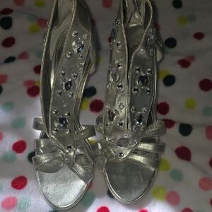 Women's Silver Jeweled Dress Sandals